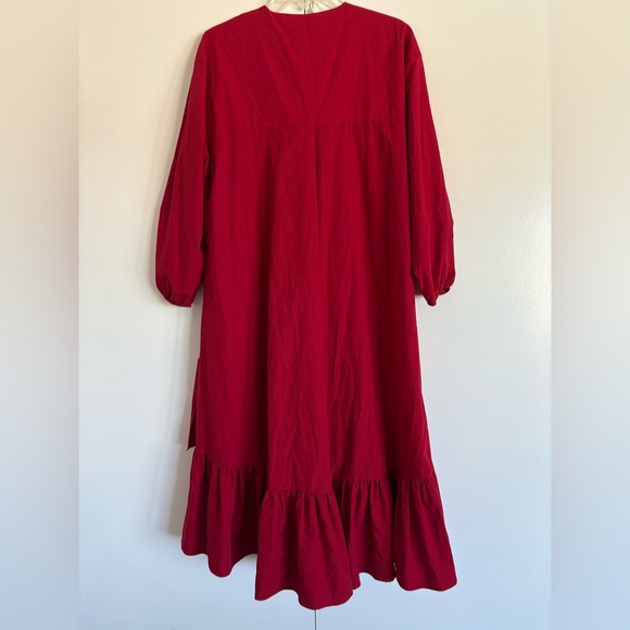 ZARA RED Ruffled POPLIN MIDI DRESS. SIZE MEDIUM - Picture 5 of 6